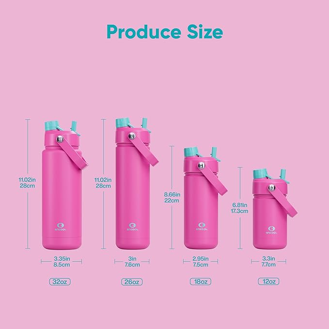 ENCOOL Insulated Water Bottle with Straw Stainless Steel Water Bottle, Leak-Proof, BPA-Free, Double Wall Vacuum Keeps Cold for 24 Hours for Sports, Travel, School (32 oz, Light Crimson)