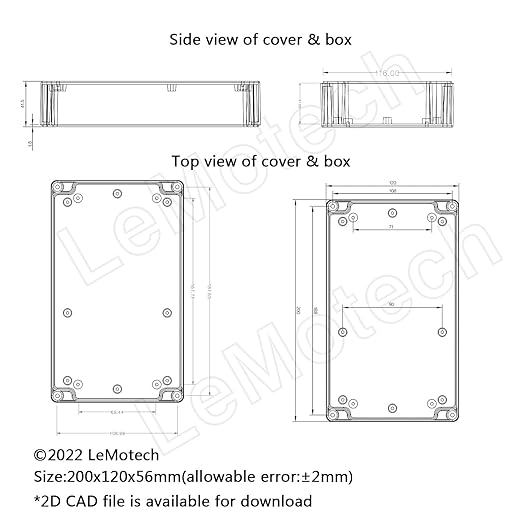 LeMotech Project Box ABS Plastic Junction Box IP65 Waterproof Hobby Box Electrical Boxes Universal Enclosure for Electronic Black 7.8 x 4.7 x 2.2 inch(200x120x56mm)（Pack of 2