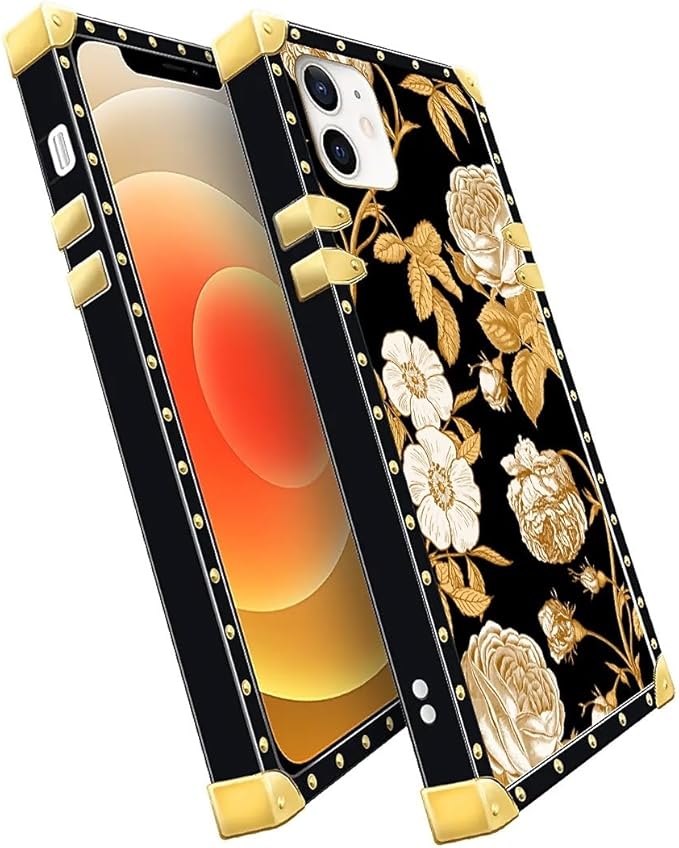 Compatible with iPhone 11 Case, Blooming Rose Golden Flower Luxury Golden Decoration for Girl Women Soft TPU Shockproof Protective Hard PC Back for iPhone 11