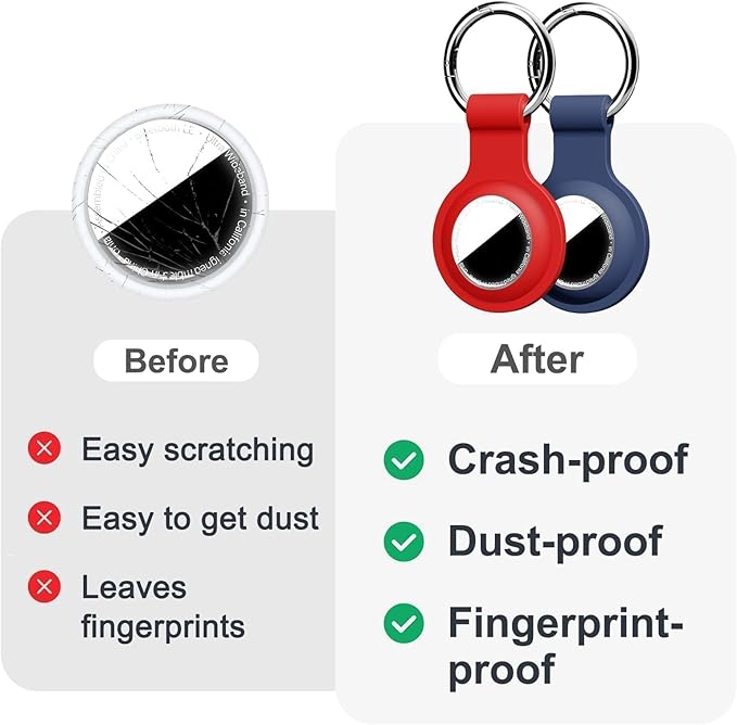 Linsaner [2 Pack] Holder for AirTag 2nd Gen (2026) & 1st Gen, Silicone Case Keychain Key Ring, Protective Cover for Air Tags, GPS Finder Accessories for Bags, Pets, Kids, Luggages, Red/Dark Blue