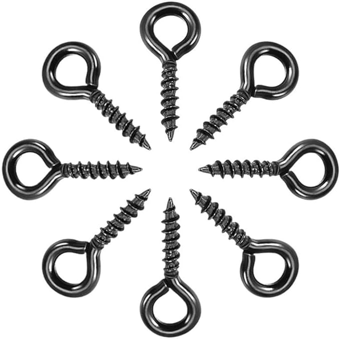 Pack of 200,Multipurpose Alloy Eye Bolts Hook Screw Eye Nails Pin Bail for DIY Jewelry Making Accessaries (Black, 4x8mm(S))