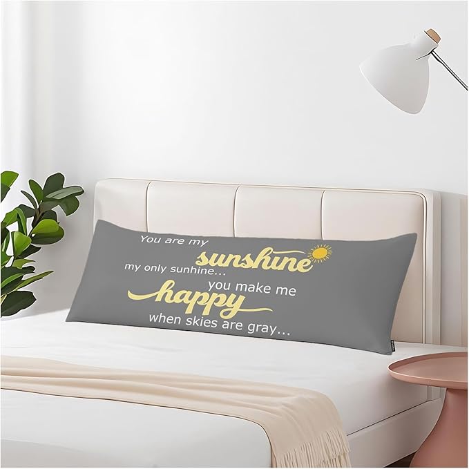 Decorative Body Pillow Covers 20x54inch Motivational Quote, You are My Sunshine Soft Body Pillow Cushion Cover Wrinkle Fade Body Pillowcases for Bed/Sofa/Couch/Patio/Balcony, Yellow