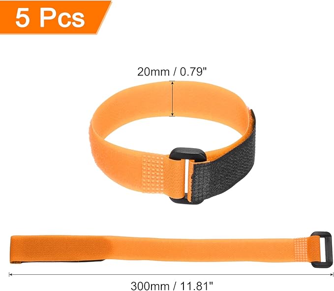 MECCANIXITY 5Pcs Reusable Battery Tie Down Straps,0.8x12" Orange Nylon Multipurpose Battery Hold Down Adjustable Cinch Strap Hook Loop Fastening Tie for Quadcopters FPV RC Drone Boat Car