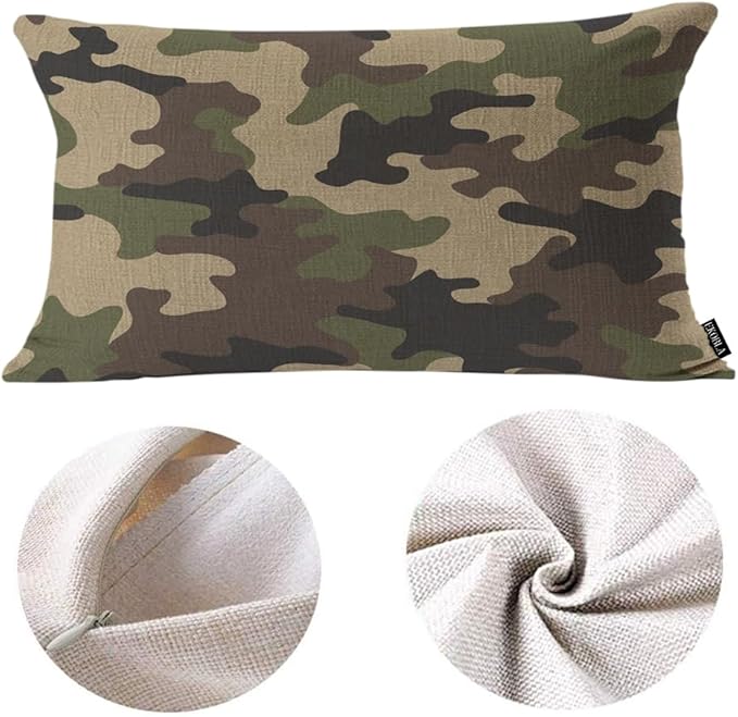 EKOBLA Decorative Pillow Cushion Covers Camouflage Pattern Military Combat Woodland Square Throw Waist Pillow Case Cushion Cases for Sofa Bedroom Living Room 12x20 Inches, Green Black