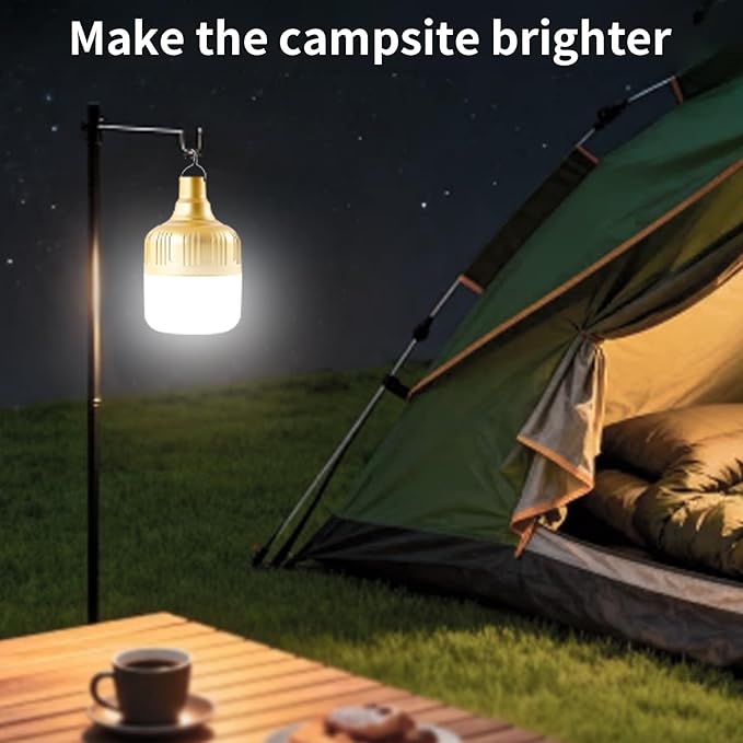 2-Pack Rechargeable Outdoor Camping Lights, 2400mAh IPX4 Waterproof LED Hanging Light, Emergency Light Bulbs for Power Outage, Portable Tent Lamps with Hook for Campsite, Vendor Booths, BBQ