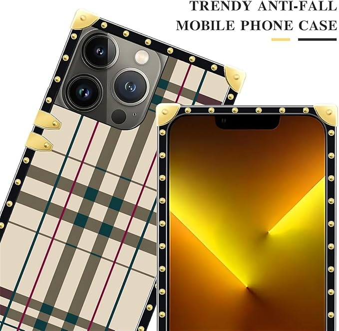 Compatible with iPhone 13 Pro Max Case, Black Red Beige Stripes Luxury Golden Decoration for Girl Women Soft TPU Shockproof Protective Hard PC Back for iPhone 13 Pro Max