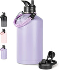 Fijinhom Gallon Water Bottle with 2 Lids (Straw & Spout), 304 Stainless Steel Water Jug with Handle and Wide Mouth, 1 Gallon Vacuum Double Walled Jug for Sports, Outdoors, Purple, 128 oz