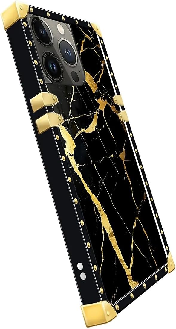 Compatible with iPhone 15 Pro Max Case, Black Gold Marble Nature Luxury Golden Decoration for Girl Women Soft TPU Shockproof Protective Hard PC Back for iPhone 15 Pro Max