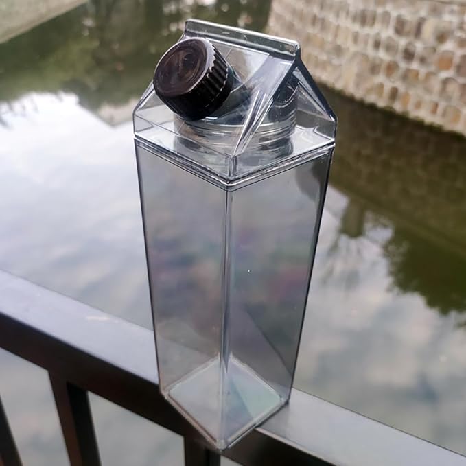 Jinberry 500ml/17Oz Cute Leakproof Milk Carton Water Bottle Portable Drinkware for Outdoor Climbing Tour or Camping