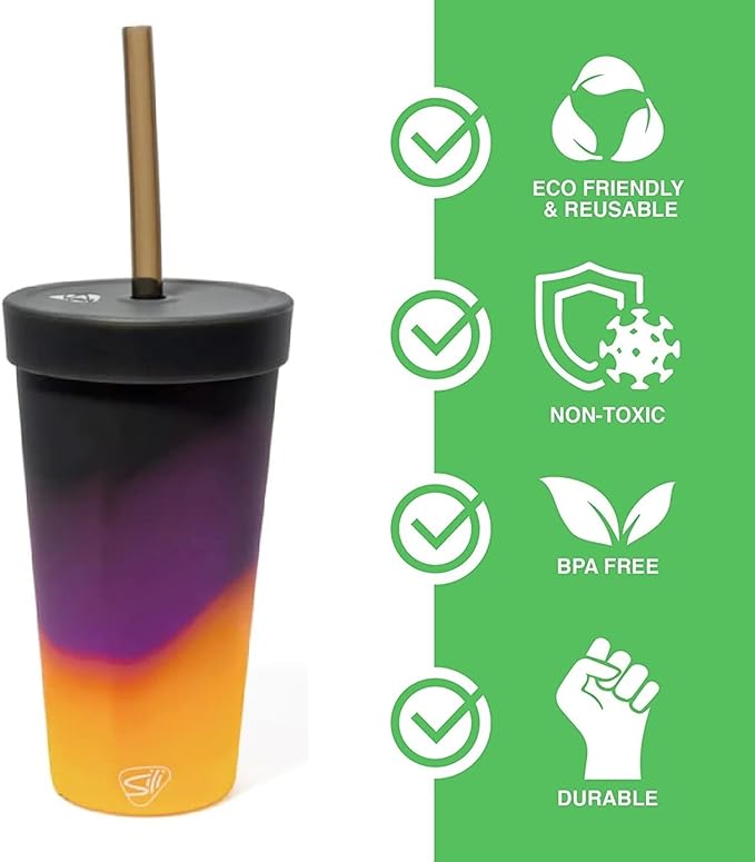 Silipint Silicone 22oz Straw Tumbler: Sun Storm - Reusable, Unbreakable, Flexible, Hot/Cold, Airtight Lid, Travel, Sustainable - Sun Storm Pack of 1