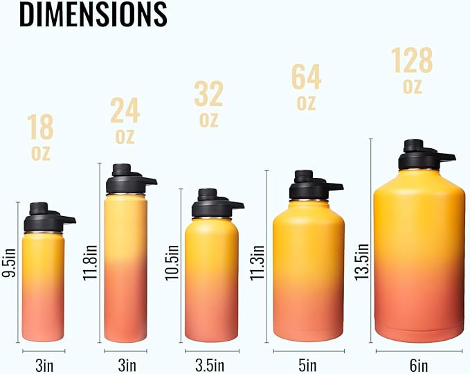 Fijinhom 24 oz Insulated Water Bottle with Handle, 304 Stainless Steel Water Bottles with Wide Mouth, Double Wall Vacuum Sports Water Bottle, BPA Free, Keep Cold and Hot, Yellow&Orange
