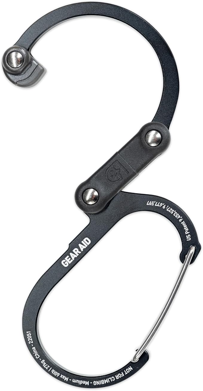 GEAR AID HEROCLIP 360° Swivel Carabiner Gear Clip and Hook (Medium) for Camping, Backpack, Suitcases and Garage Organization