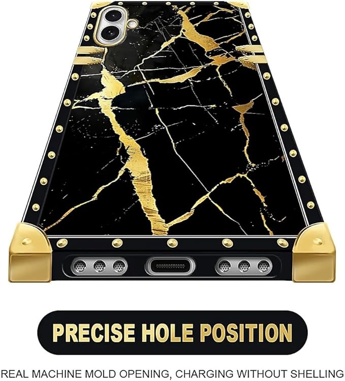 for iPhone 17 Case Luxury Golden Decoration for Girl Women Soft TPU Shockproof Protective Hard PC Back for iPhone 17 Crazy Pattern Black Gold Marble Nature