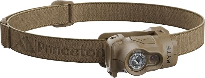Princeton Tec Byte Tactical LED Headlamp Lightweight Compact, Durable Hands-Free Lighting with White and Red Beam Options - Tan