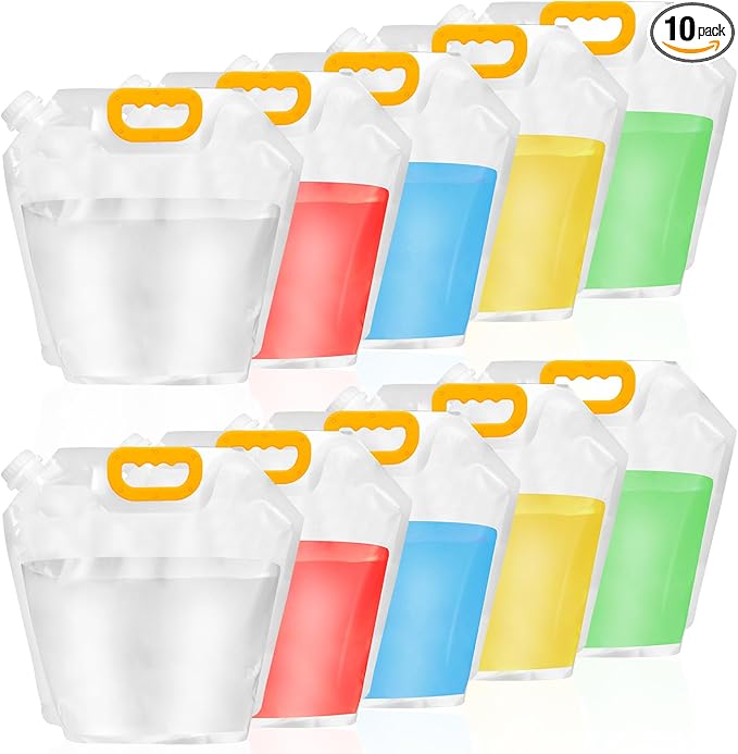 12 Pack Collapsible Water Container Bag 1.3 Gallon Emergency Foldable Water Container BPA Free Food Grade Plastic Storage Jug Freezable Water Bottle for Camping Hiking Riding Backpack