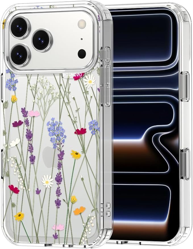 MOSNOVO for iPhone 17 Pro Max Case | Military Grade 6.6ft Drop Tested | Camera Control | Clear with Floral Garden Design