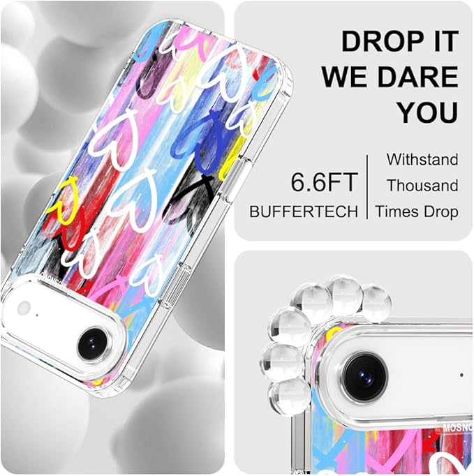 MOSNOVO for iPhone Air Case, Shockproof Military-Grade Protection 6.6ft Drop Tested, Camera Control, Clear Phone Case for iPhone 17 Air, Graffiti Hearts Design