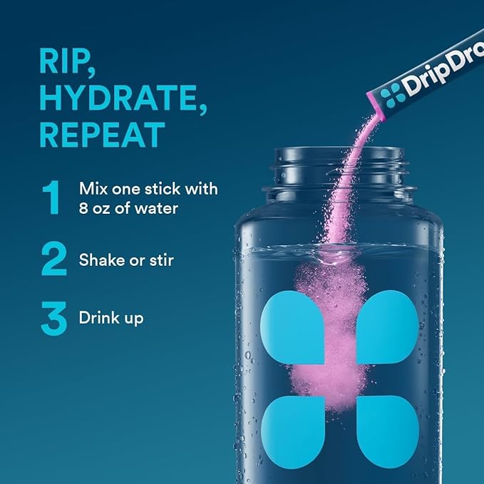 DripDrop Hydration Packets - Bold Variety Pack - Single Serve Electrolytes Powder Drink Mix - Watermelon, Berry, Lemon, Orange - Non-GMO, Gluten Free, Vegan - 32 Sticks