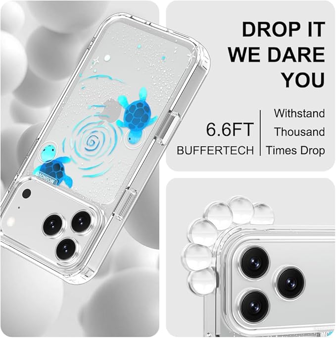 MOSNOVO for iPhone 17 Pro Max Case | Military Grade 6.6ft Drop Tested | Camera Control | Clear with Space Turtle Design