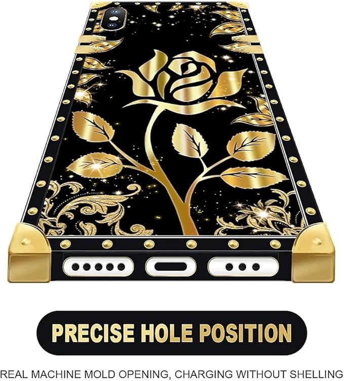 Compatible with iPhone XR Case, Shine Gold Rose Luxury Golden Decoration for Girl Women Soft TPU Shockproof Protective Hard PC Back for iPhone XR