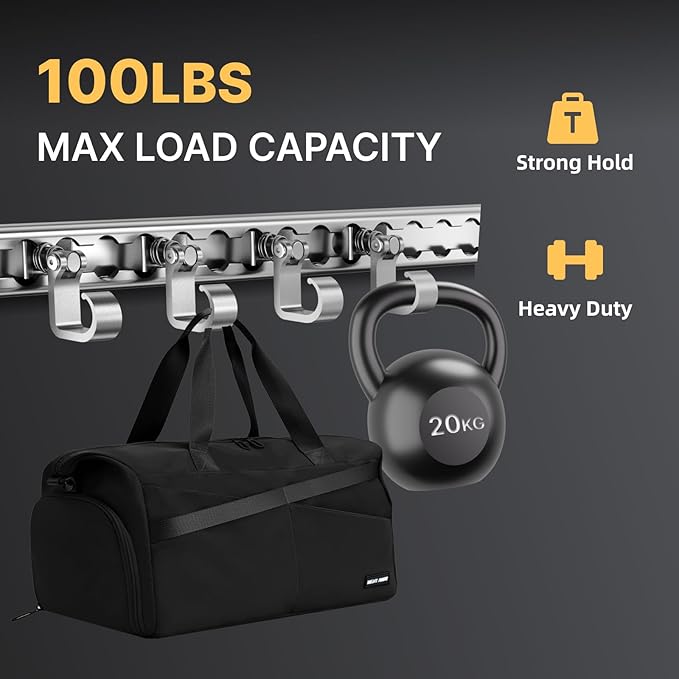 4 Pack L Track Hooks with Single Stud Fitting, Spring-Loaded Adjustable Gear Hook, Aluminum L Track Accessories for Trailer, Truck, Garage, Tie Down System, 100LBS Max Load Capacity – Silver