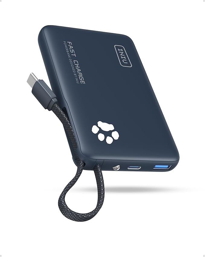 INIU Portable Charger, Slim 10000mAh Power Bank with Built-in USB-C, 45W Fast Charging Flight Travel Essentials, for College Students Men Women Girl Boy