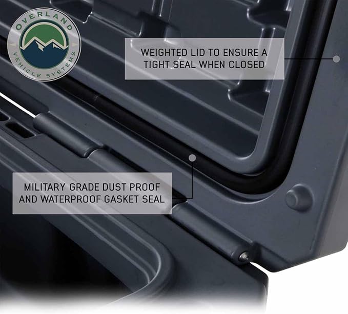 Overland Vehicle Systems 40100021 Dark Gray 117 QT Dry Box Storage with Drain and Bottle Opener | Waterproof Seal | Heavy-Duty Latches and Nylon Handles | Keeps Gear Safe, Dry and Organized