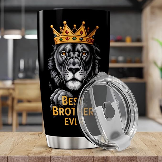CUBICER Best Brother Ever Lion Design Stainless Steel Tumbler 20 Oz Inspirational Gift For Men Birthday Christmas Bottle Hot Heat Outdoor Iced Insulated Cool Coffee Tea Drink Mug Travel