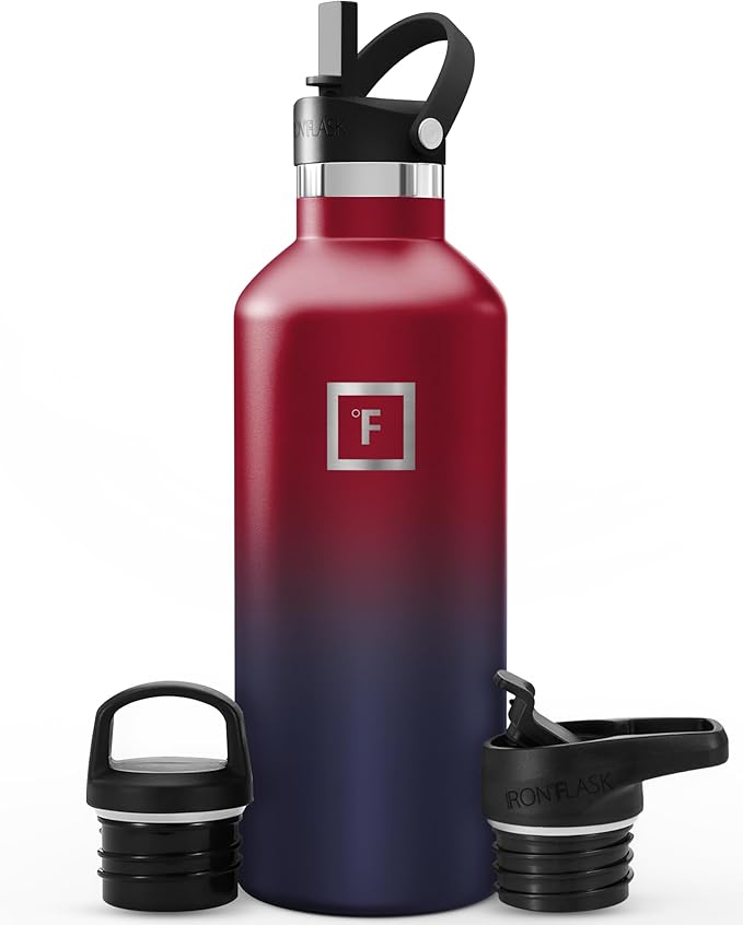 IRON °FLASK Camping & Hiking Hydration Flask with Straw, BPA-Free Insulated Stainless Steel Sports Water Bottle - 32 oz Dark Rainbow