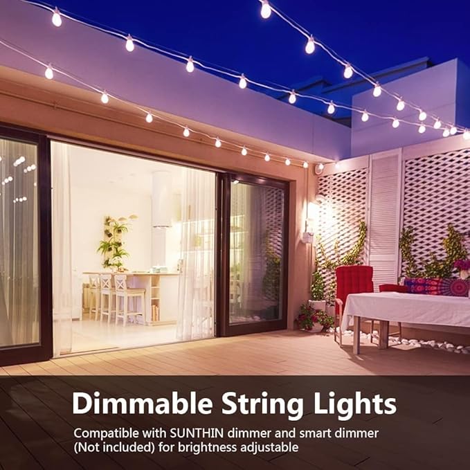 SUNTHIN Outdoor String Lights White, 3 * 50FT(150FT Total) White Patio Lights with 3 * 15 LED Shatterproof Bulbs for Outside, Backyard, Deck, Porch, Garden, Bistro, Cafe, Party