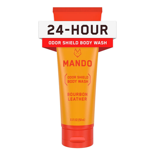 Mando Odor Shield Body Wash - 24 Hour Control - Removes Odor Better than Soap - SLS and Paraben Free, Skin Safe - 8.5 Ounce (Bourbon Leather)