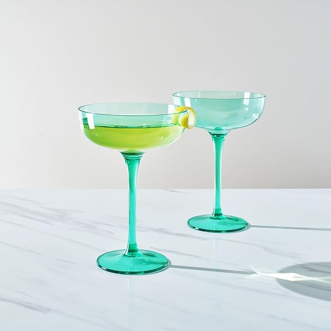 Acrylic Shatterproof Martini, Margarita, Champagne & Cocktail Unbreakable Glasses | Set of 2 | Large Plastic Coupe Glasses 15oz, Tritan Drinkware, BPA-free, Reusable, Pool, Indoor & Outdoor (Green)