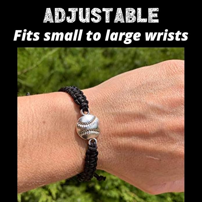 Sportybella - Baseball Bracelet, Baseball Jewelry, Adjustable Braided Baseball Bracelet, Baseball Gifts, Baseball Accessories