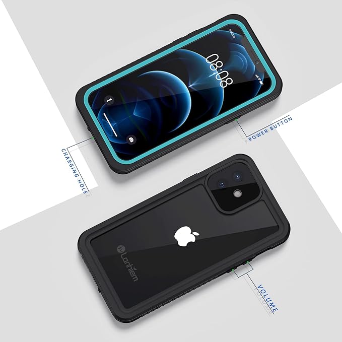 Lanhiem for iPhone 12 Case, Waterproof Dustproof Shockproof Case with Built-in Screen Protector [Not for iPhone 12 Pro], Full Body Underwater Protective Cover for iPhone 12 6.1 inch -Blue