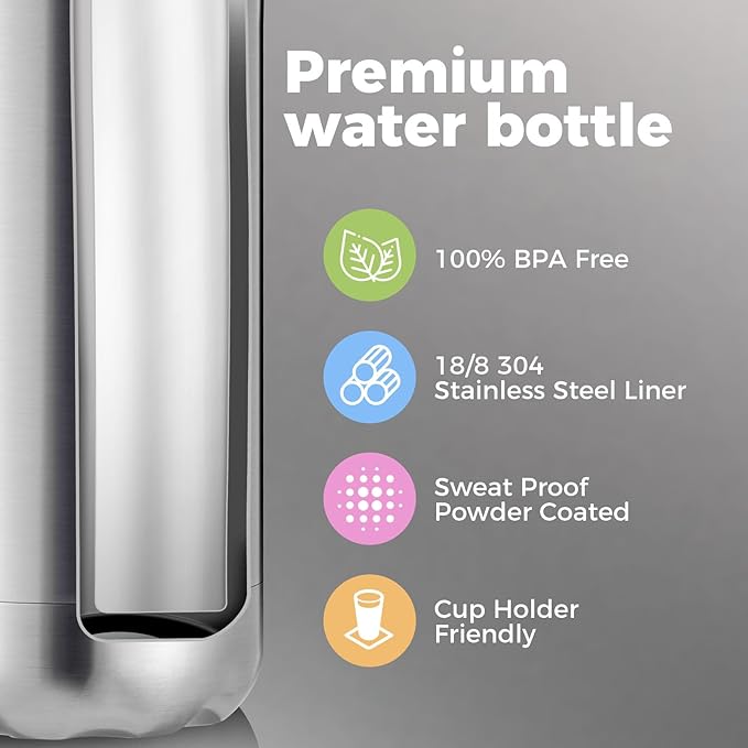 Volhoply 17oz Insulated Water Bottles MultiPack, BPA Free Water Bottle for Kids, Gym, Travel, Sports, Available in Packs of 1, 4, 8, or 12（Silver,4 Pack）