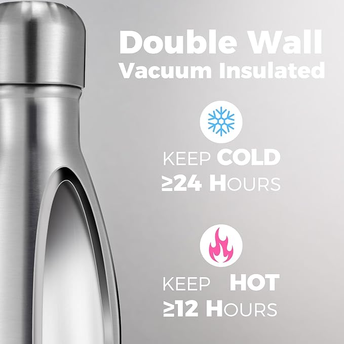 Volhoply 17oz Insulated Water Bottles MultiPack, BPA Free Water Bottle for Kids, Gym, Travel, Sports, Available in Packs of 1, 4, 8, or 12（Silver,4 Pack）
