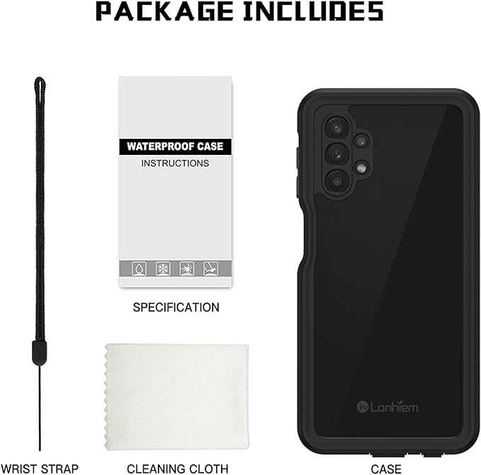 Lanhiem for Samsung Galaxy A32 5G Phone Case, IP68 Waterproof Dustproof Case, Built-in Screen Protector, Heavy Duty Full Body Protective Phone Case for Galaxy A32 5G, Black/Clear