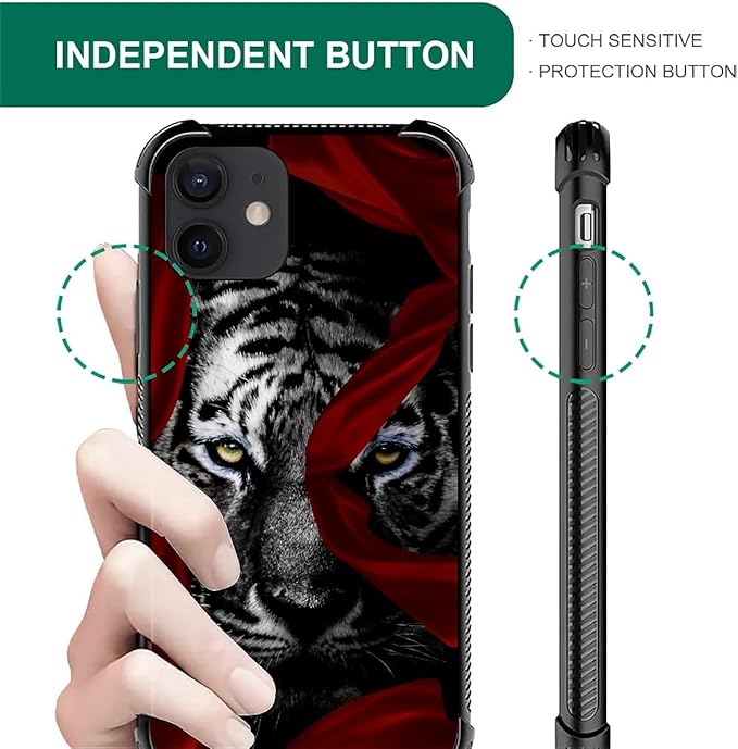for iPhone 12/12 Pro Case, Red Ribbon Tiger Pattern Graphic Design Girl Boy Soft Silicone Hard Acrylic Shock Protection for iPhone 12/12 Pro