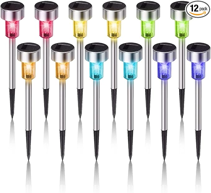 Dream Master Solar Lights Outdoor Waterproof, Stainless Steel LED Landscape Lighting, Solar Garden Lights, Outdoor Decorations for Yard, Pathway, Walkway, Patio, Lawn - 12 Pack (Multicolor)
