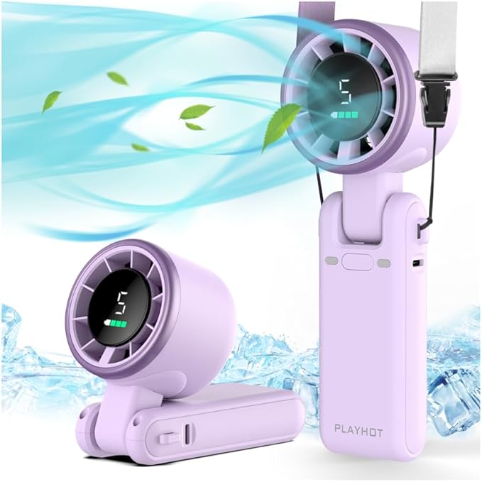 PlayHot Portable Handheld Turbo Fan, 5-Speed Personal Fans, 5000mAh Rechargeable Fans Up to 12 Hours, Weight only 0.6lb Small Fan, Hand/Neck/Desk Fan 3 IN 1, Beach Vacation Essentials(Purple)
