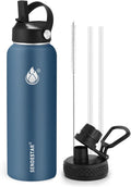 Insulated Water Bottle 40 oz with Straw, Stainless Steel Wide Mouth Water Bottle, Double Wall Vacuum Leak Proof with Straw Lid & Spout Lid for Sports or Office, Keep Cold or Hot Up to 24 Hrs