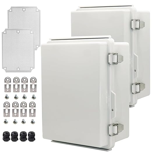 2Pcs Outdoor Waterproof Electrical Junction Box Weatherproof IP67 ABS Plastic Enclosure Switch Router Project Box Electronics DIY Enclosure With Mounting Plate Wall Bracket Grey 8.6x6.7x4.3in