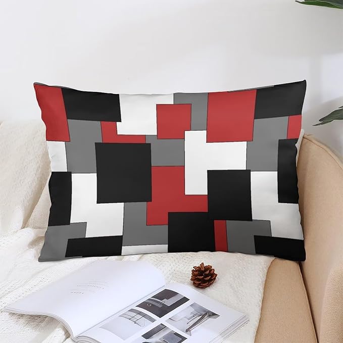 Red Black Grey White Throw Pillow Covers Set of 2 Queen Size Abstract Modern Art Geometric Pillow Cushion Cases Standard Pillow Cases Decorative Pillowcase 20X30 Inch for Sofa Bed