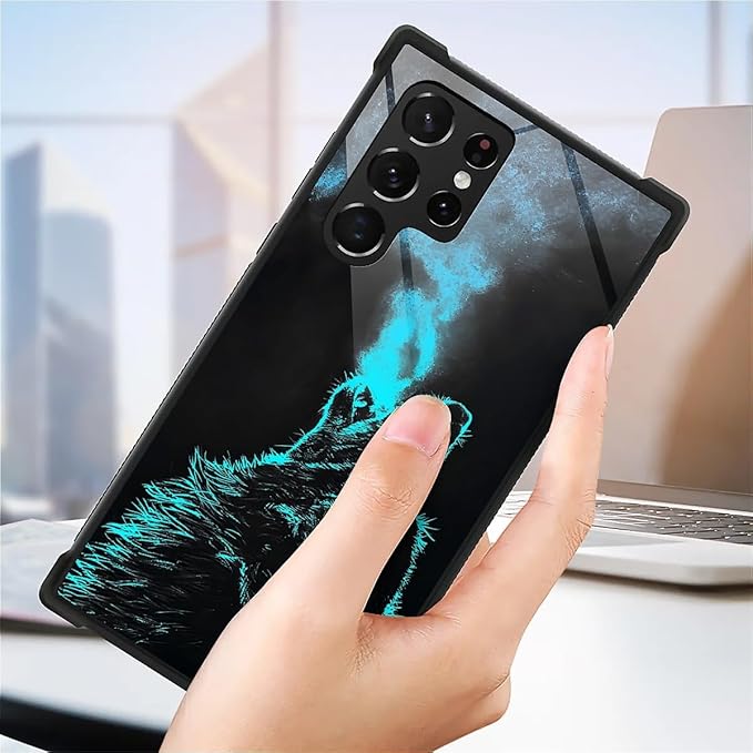 for Samsung Galaxy S22 Ultra Case, Blue Breathing Wolf Pattern Graphic Design Girl Boy Soft Silicone Hard Acrylic Shock Protection for Samsung Galaxy S22 Ultra