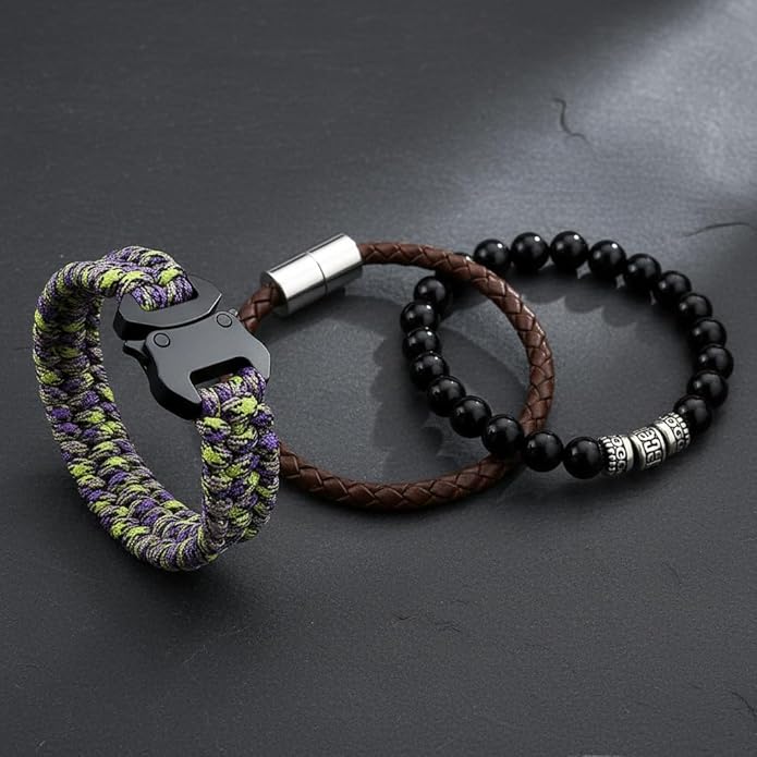 Parachute Cord Bracelets Trilobite Weaved Paracord Bracelet with Side Release Buckle 8.7 inch Black Bracelet for Men Women 1 Set