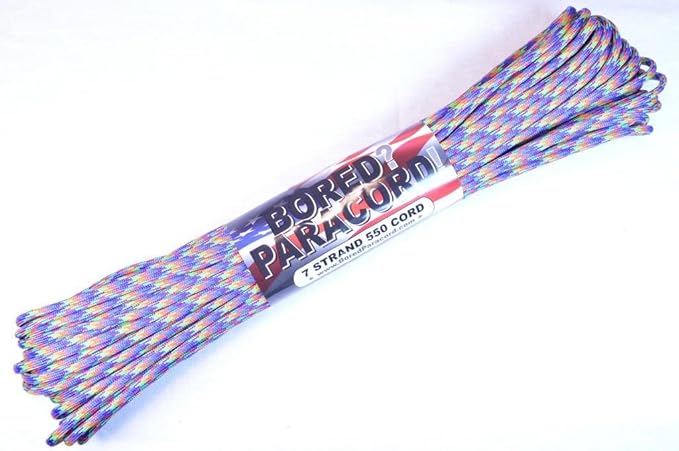 BORED? PARACORD! 550 lb Paracord – Ideal for Crafting, DIY Projects, Camping, Military & Active Outdoors – 300+ Colors – Tactical Parachute Cord Type III – Strong - Mardi Gras 50 Feet