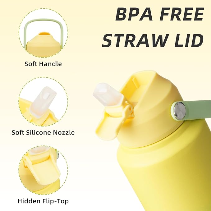 BJPKPK Insulated Water Bottle with Straw Lid, 40oz Large Thermo, BPA Free Leak Proof Stainless Steel Metal Water Bottles, Tumblers, Cups, Flasks for Travel, Sports,Fresh Green