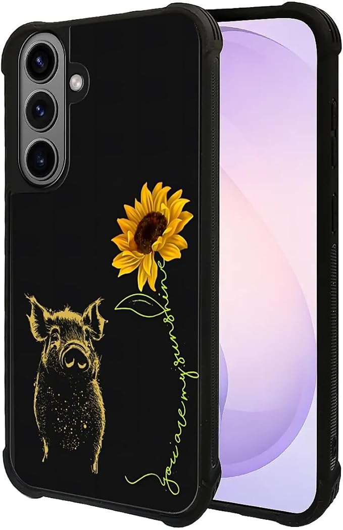 for Samsung Galaxy S26 Case,Graphic Design for Girl Boy Soft Silicone Hard Acrylic Shock Protection Designed for Samsung Galaxy S26 Pig Sunflower Yellow Sunshine Pattern