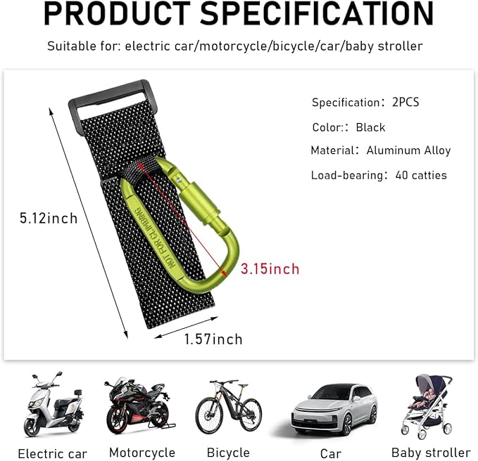 KVAEY 2 Pack Multipurpose Hook for Hanging Helmet, Goggle, Headsets, Durable Carabiners, Roll Bar Accessory Hook Hanger (Green)