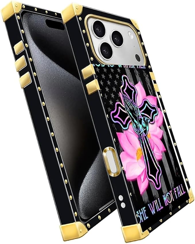 for iPhone 17 Pro Max Case Luxury Golden Decoration for Girl Women Soft TPU Shockproof Protective Hard PC Back for iPhone 17 Pro Max Crazy Pattern Praying Cross Hands
